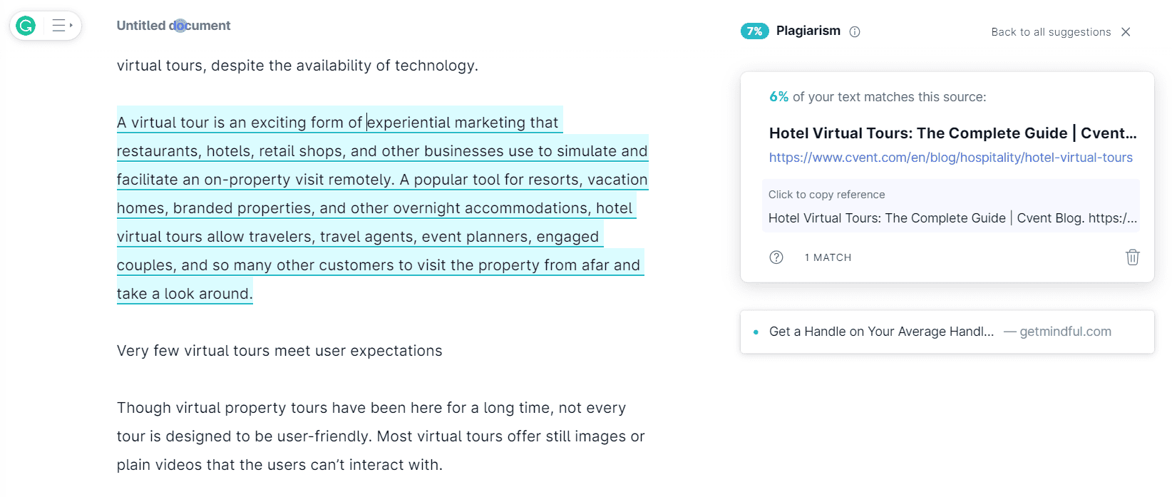 Grammarly’s Plagiarism Checker detects content that’s similar to published articles.