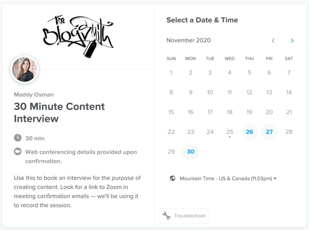 The Blogsmith Calendly