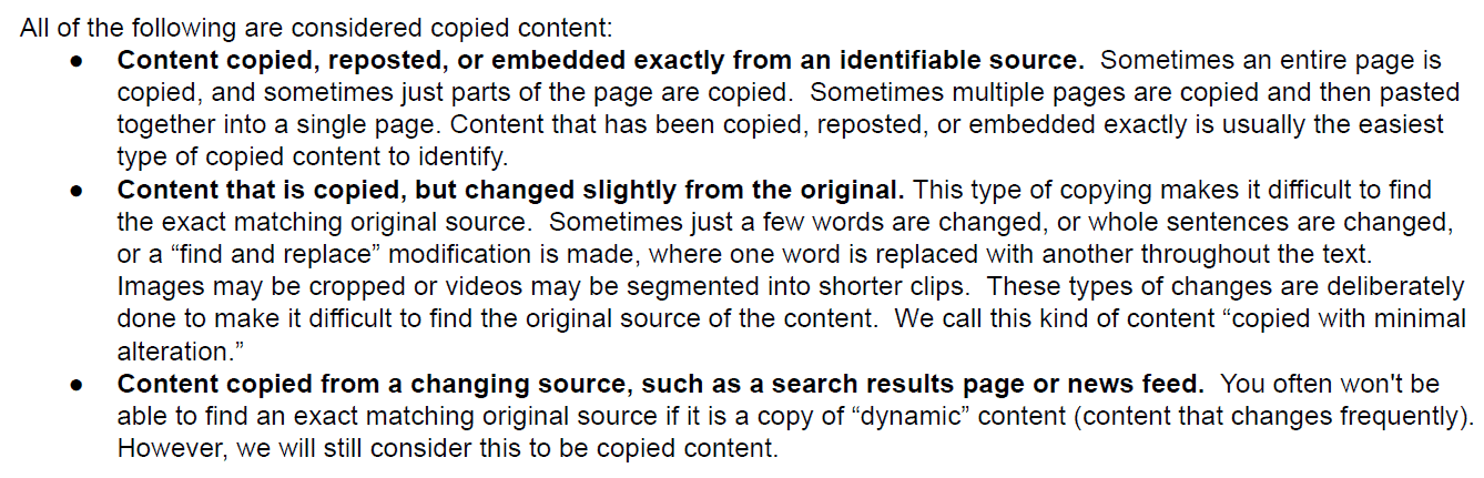 What Google considers copied content.