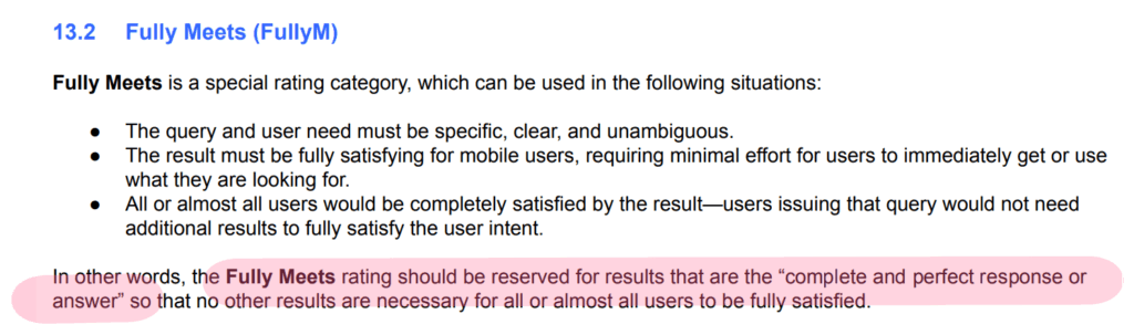 Fully Meets rating - complete and perfect response