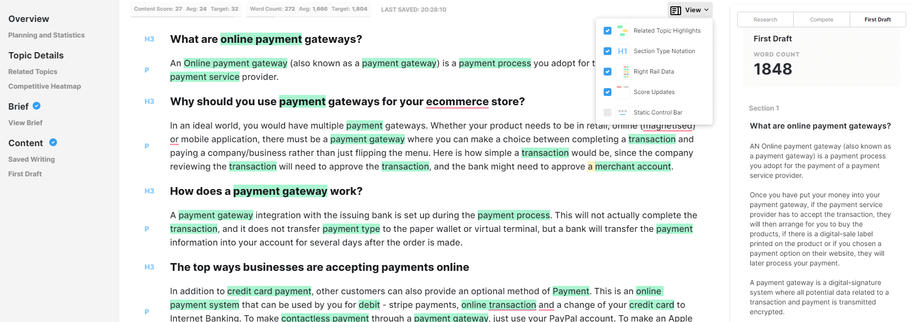 Screenshot of MarketMuse first draft