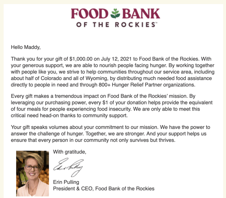 Food Bank of the Rockies July 2021 Donation