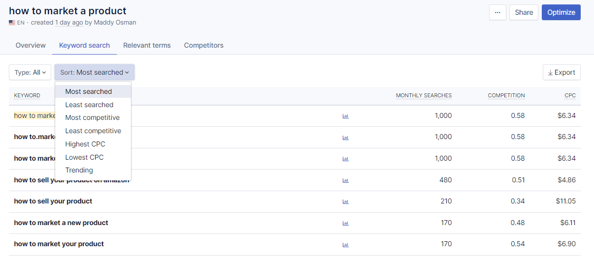 Clearscope keyword research