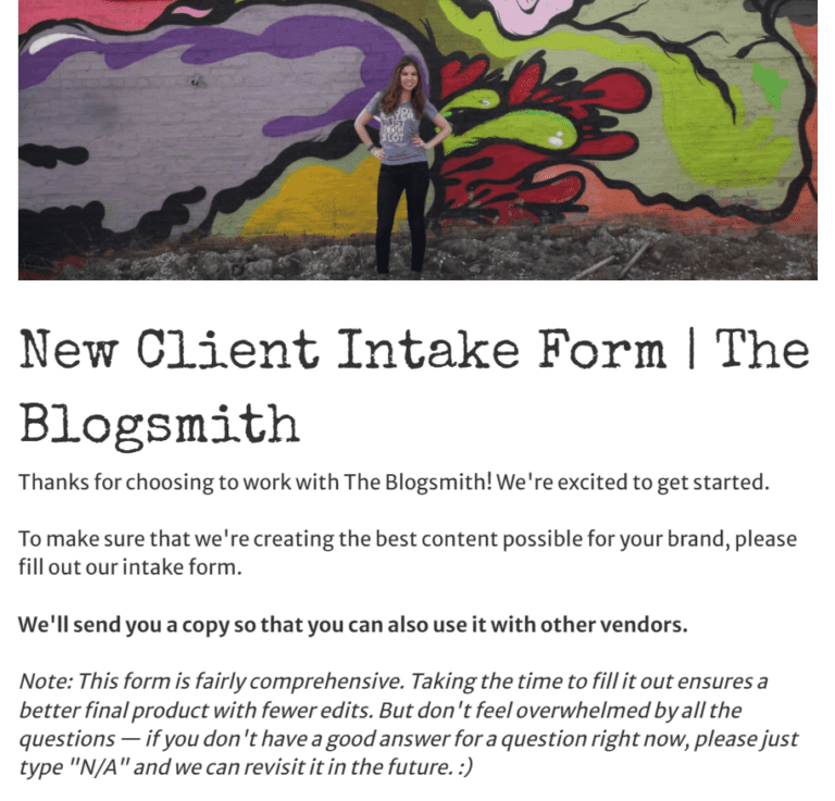 The Blogsmith client intake form