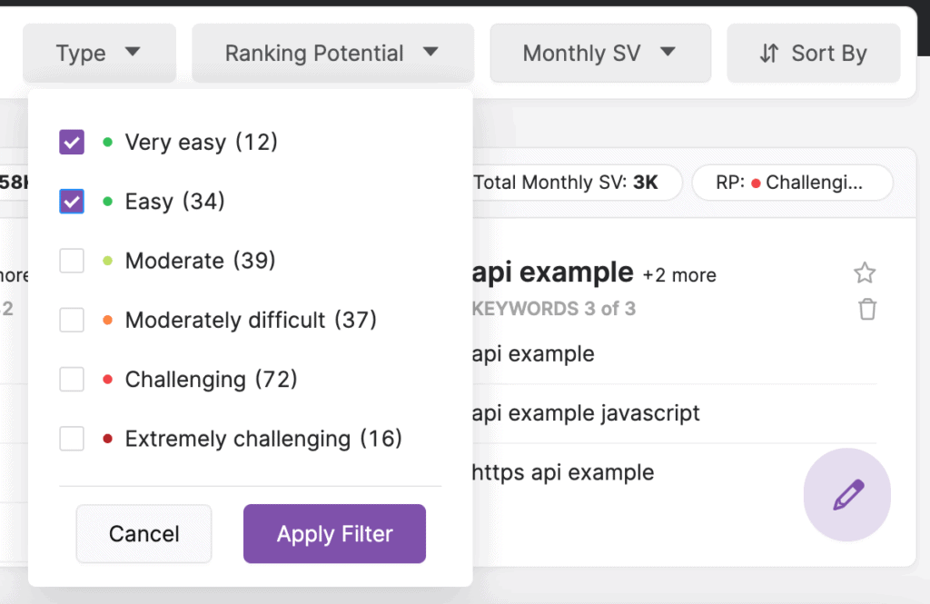 Ranking potential options