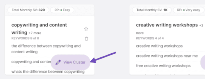 View cluster options