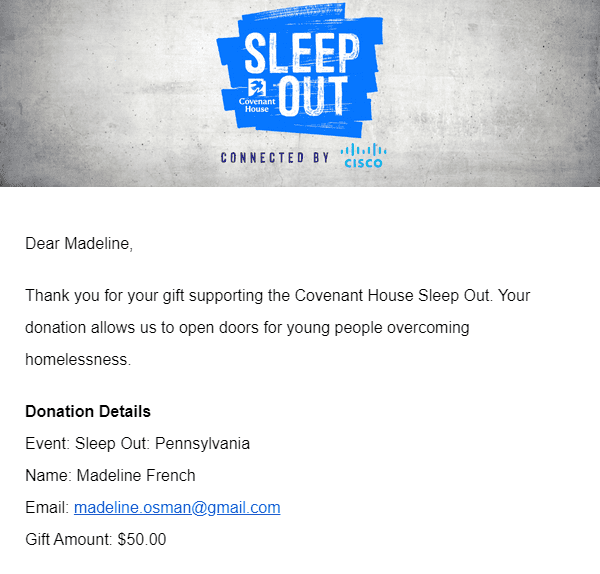 Covenant House Sleep Out