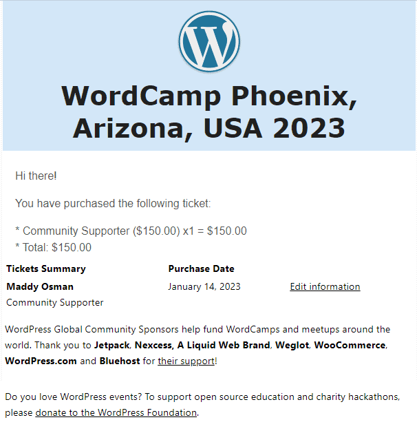 WordCamp Phoenix 2023 Sponsorship