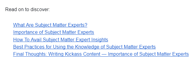 table of contents structure