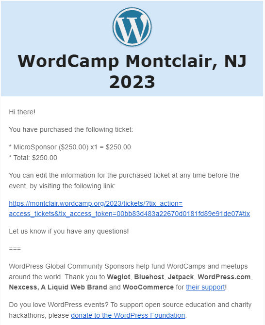 WordCamp Montclair 2023 Micro sponsorship