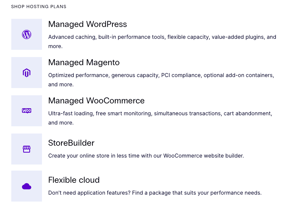 List of Nexcess hosting plans.