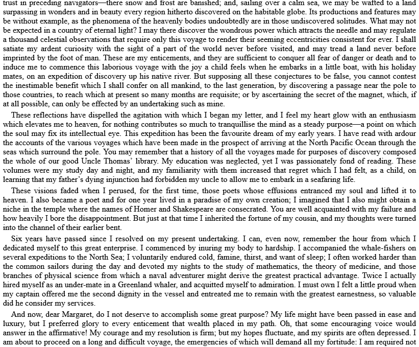 Excerpt from “Frankenstein; Or, The Modern Prometheus by Mary Wollstonecraft Shelley” via Project Gutenberg.