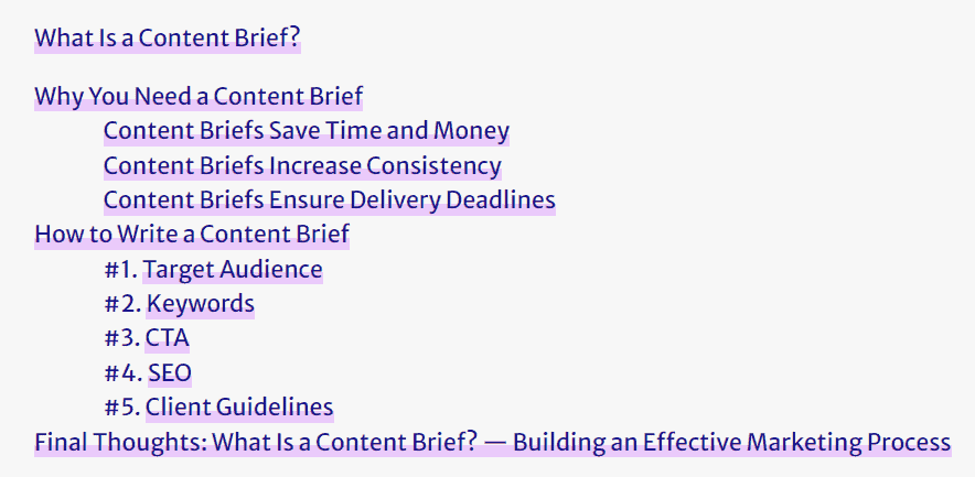 The Blogsmith article on content brief.