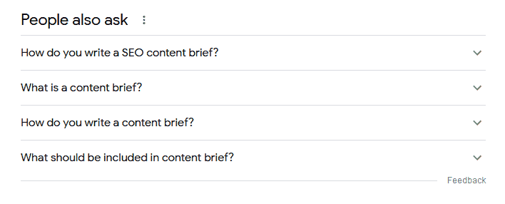 The PAA box while searching for content brief.