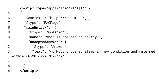 Example of a schema markup script.