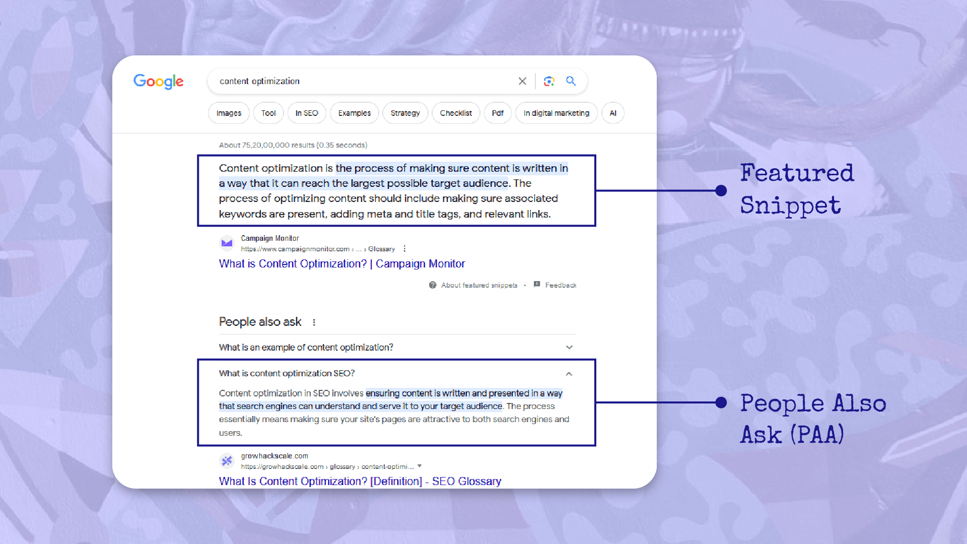 Featured snippet vs. People Also Ask.