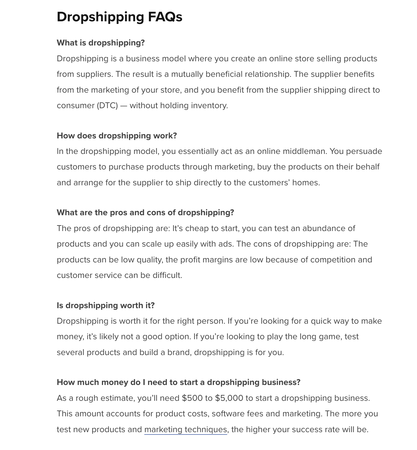 Screenshot of Bluehost’s FAQ section.
