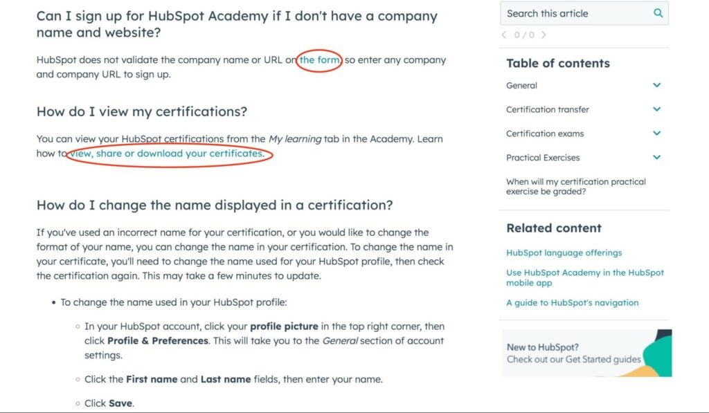 Screenshot of HubSpot’s FAQ page.
