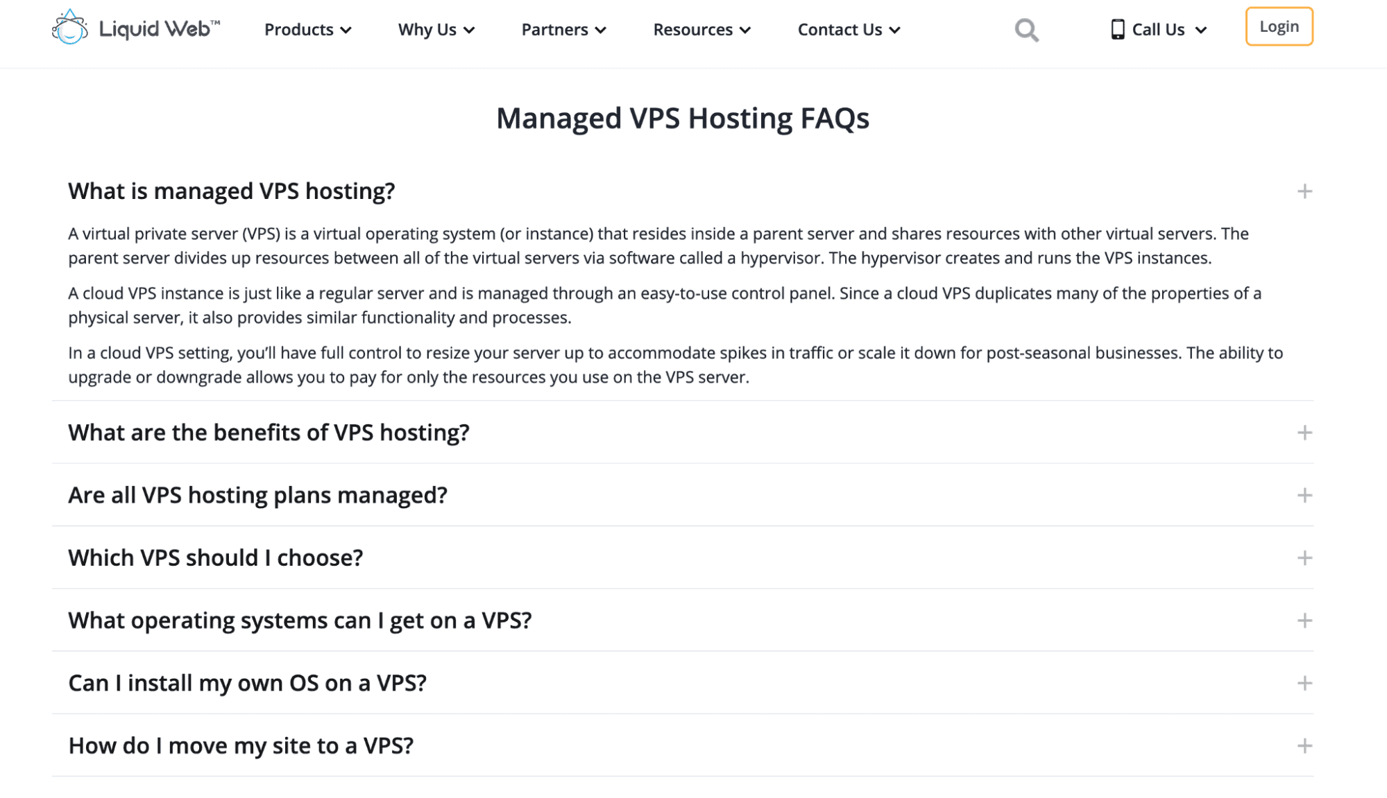 Screenshot of Liquid Web’s product page for VPS hosting.