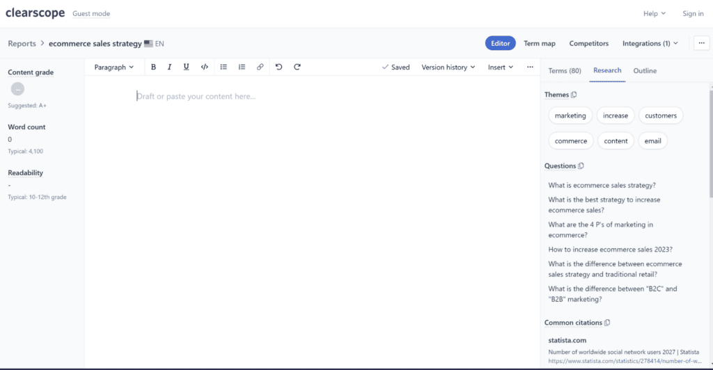 Clearscope: A content ideation tool.