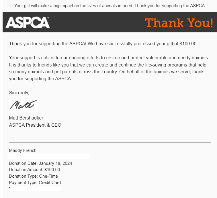 ASPCA Donation