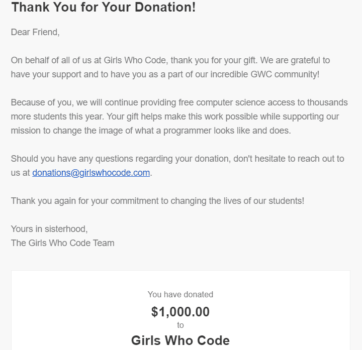 Girls Who Code Donation