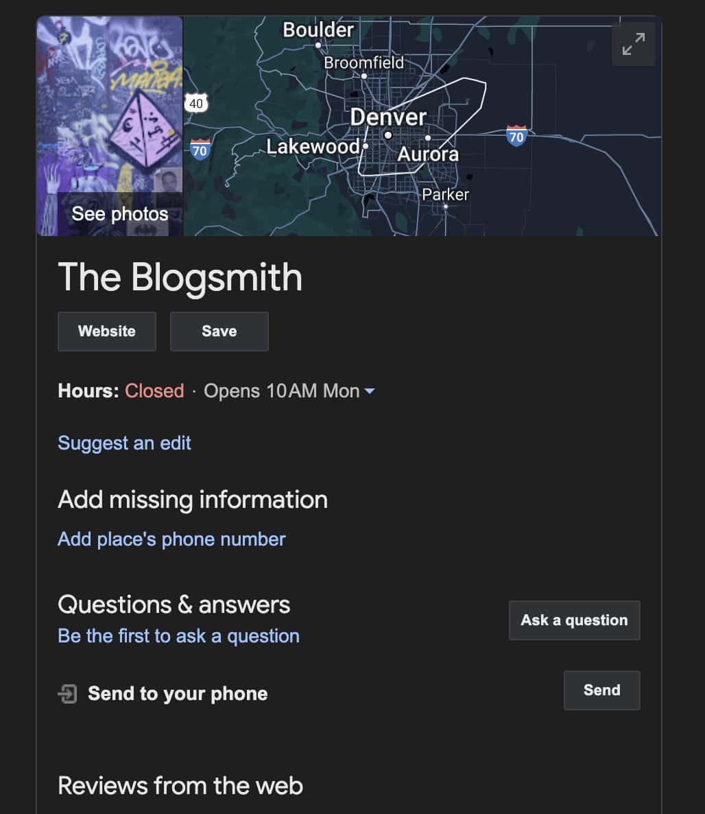 The Blogsmith’s GBP.